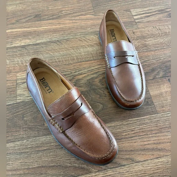Born Mens Size 11 Simon II Tan Full Grain Leather Penny Loafers Drivers Shoes - Picture 3 of 16